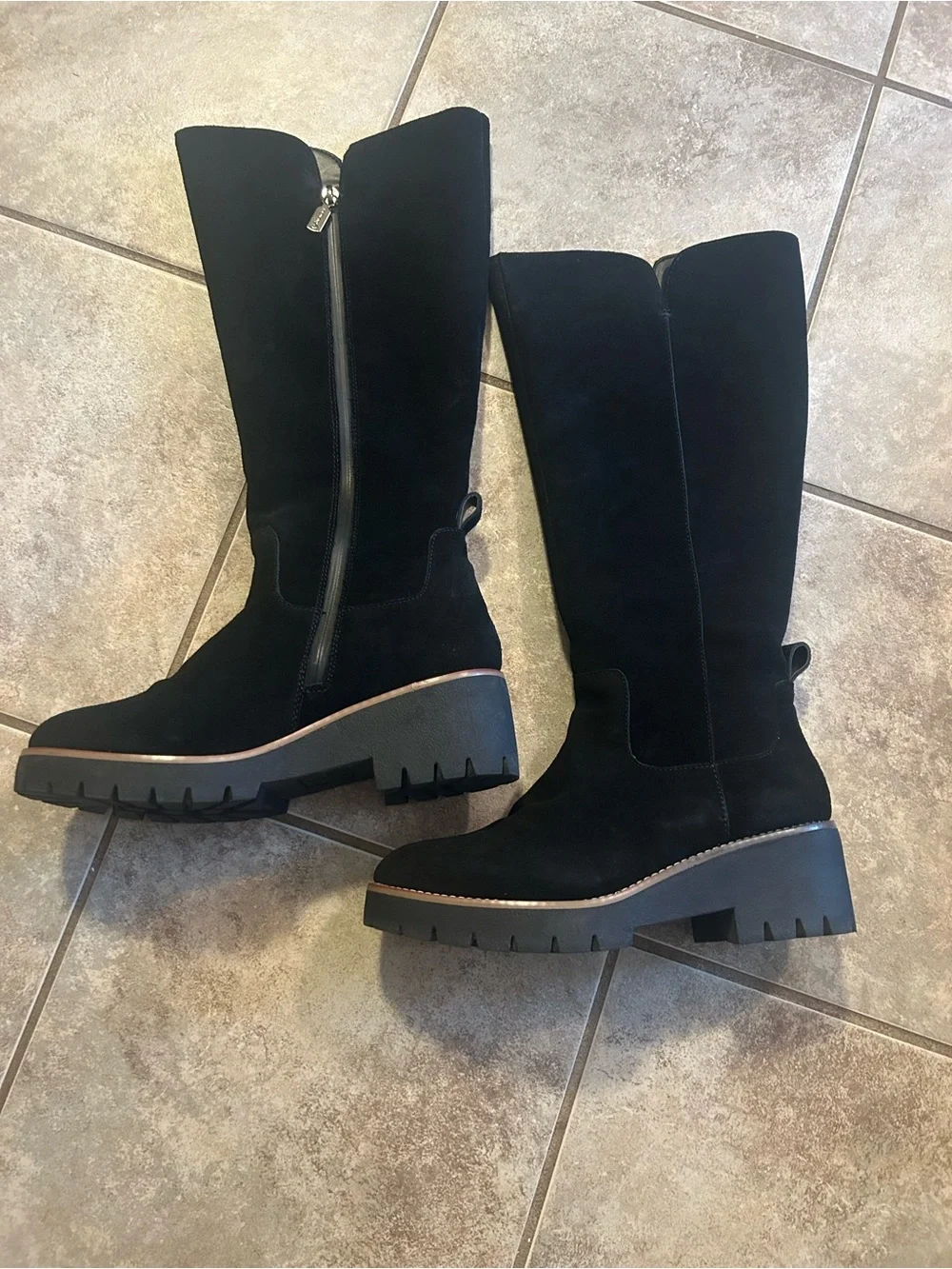 Blondo Deon Black Waterproof Suede Lug Sole Tall Boots